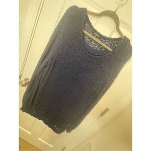 Relativity women’s 3X lined sweater navy blue with metallic tinsel  long sleeve
